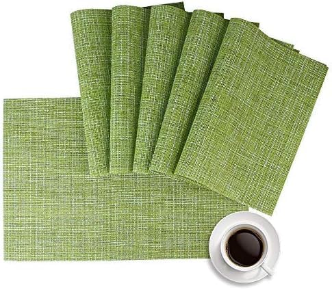DACHUI Placemat, Crossweave Woven Vinyl Non-Slip Insulation Placemat Washable Table Mats Set of 6 (6pc, Green)