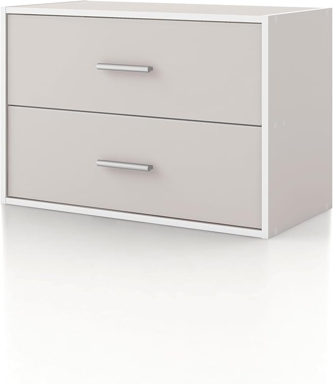 Homes: Inside + Out Apexa 2-Drawer Wooden Stackable Storage Drawers, Small Food Pantry Cabinet, Cajonera De Madera, Underbed Drawer Dorm Teen Room Decor & Bedroom, Home Office, Kitchen, Taupe Grey