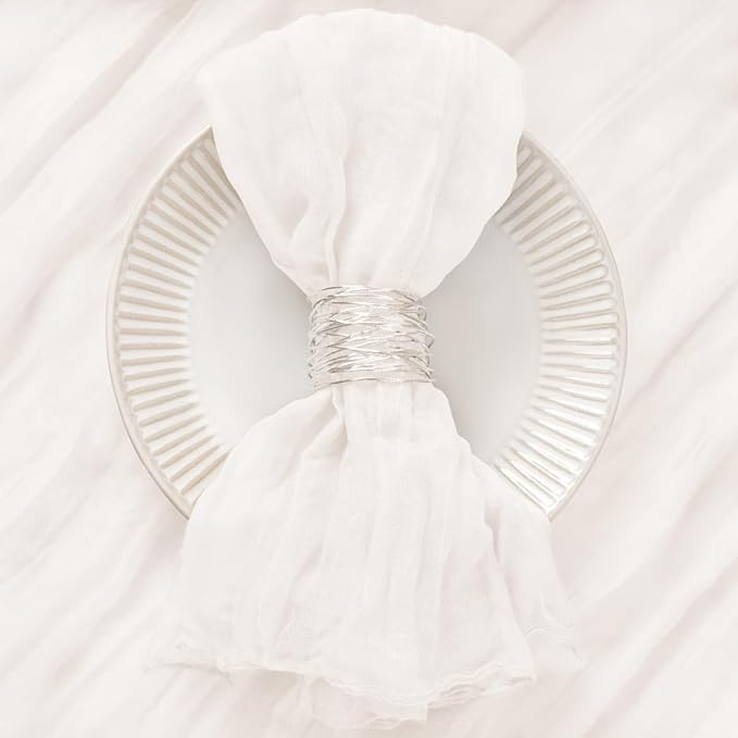 DeZerlor 20 Pack Ivory White Cheesecloth Napkins Spring Cloth Napkins Set of 20 Dinner Napkins Bulk 21x21 Inches for Wedding Bridal Shower Baby Shower Parties
