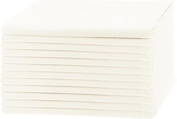 Cloth Napkins Set of 12 Solid Dinner Napkins 18x18 Inch, 100% Cotton, Soft Absorbent Reusable Washable Durable Napkin, Decorations, Restaurant, Wedding & Table Décor, Everyday Use - Cream