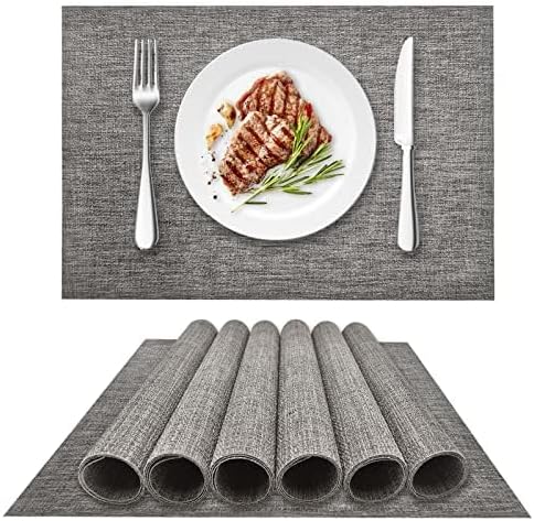 DACHUI Placemats Set of 8, Linen Look Woven Place Mats, Water Resistant, Heat Resistant, Washable, Durable Table Mats (Grey)