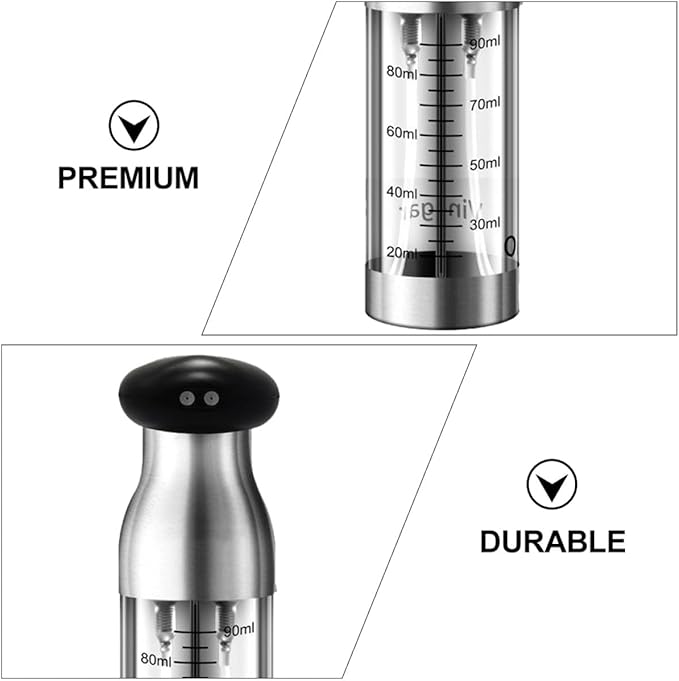 Stainless Steel Dual-head Oil and Vinegar Sprayer Set, 2pcs Portable Kitchen Oil Dispenser with Brush, Mist Spray and Press Bottle for Cooking and Salad Use