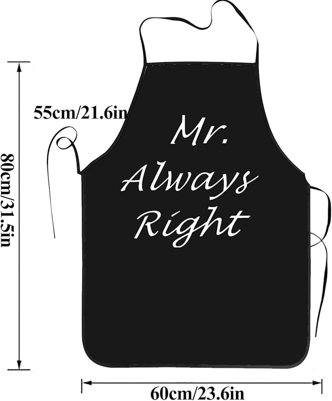 2Pcs Mr Right Mr Always Right Aprons Funny Cooking Kitchen Aprons for Men Chef Waterdrop Resistant Wedding Gifts for Gay Couple Valentine's Day Gifts Engagement Gifts