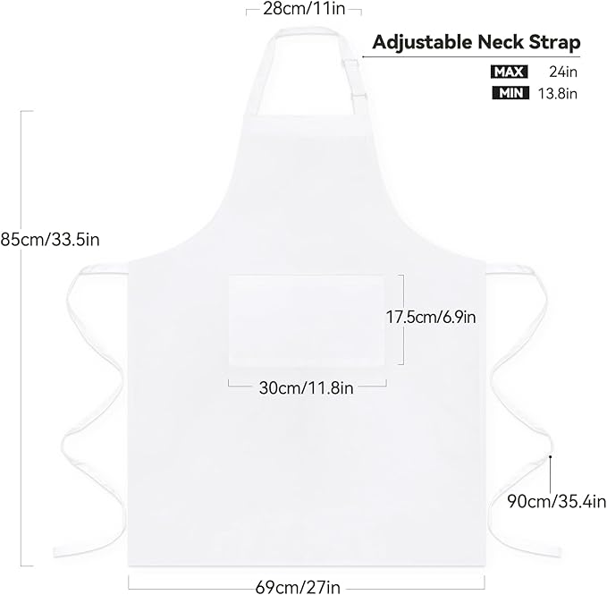 NLUS 2 Pack White Aprons with 2 Pockets for Women Men Kitchen Aprons with Pockets, Chef Aprons for Baking BBQ Cooking