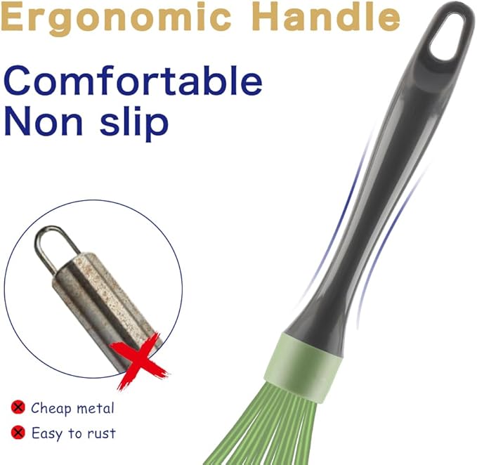 OYV Green Silicone Whisk, Professional Plastic Whisks for Cooking Non-Scratch, Stainless Steel & Heat Resistant Rubber Wisk, Dishwasher Safe, 12-Inch