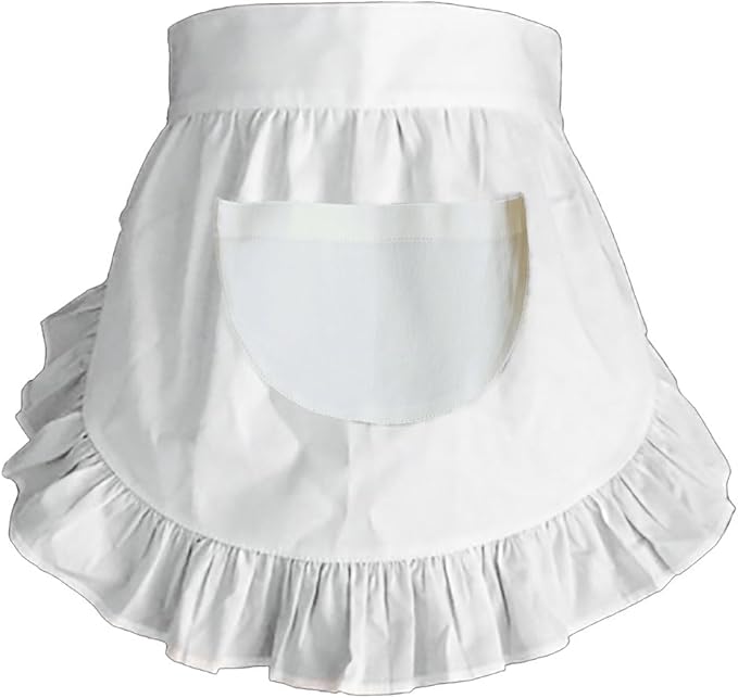 Women’s Waist Aprons with White Pockets Half Server Home Waitress Vintage Servant Apron for Kitchen Cooking