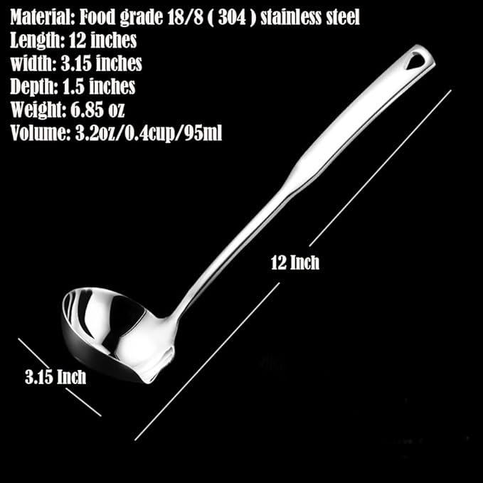 Kitchen Luminous Soup Ladle with Pour Spout,Premium 18/8 Stainless Steel,12-Inch Heavy Duty Punch Ladle for Serving,Cooking,Canning,Sauces,Gravy,Stews