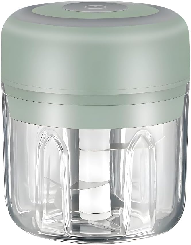 Mini Electric Food Processor & Garlic Chopper, 250ML USB Rechargeable, One-Touch Cordless Chopper with 3 Stainless Steel Blades for Garlic, Onion, Vegetables & Baby Food (Green)