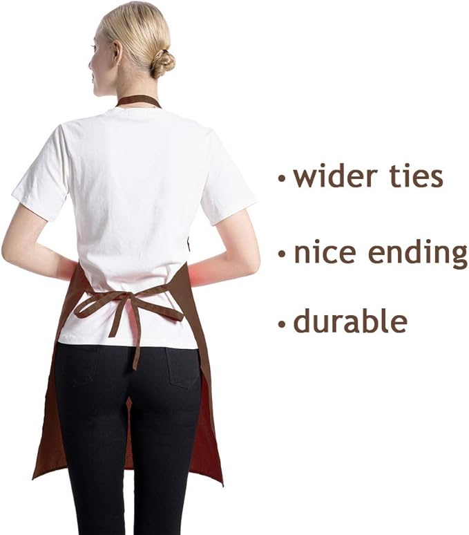 Plain Brown Bib Aprons Bulk for Women Men with 2 Front Pockets-Painting Baking Aprons in Size 24"x28"(Coffee-15 pcs)
