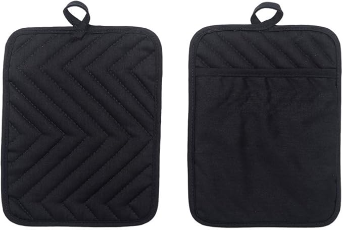 nyi Pot Holders for Kitchen Heat Resistant, Cotton Hot Pads for Kitchen Counter Table, Black Pot Holders with Pocket