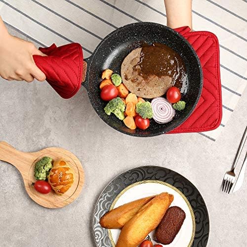 Oven Pot Holder with Pocket Cotton Heat Resistant Coaster Potholder Kitchen Hot Pad Oven Mitts for Cooking Square 7"x9"Set of 5 (Red)