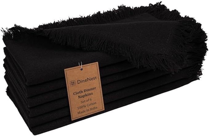 Cloth Dinner Napkins 100% Cotton Set of 6 - Soft Durable Reusable Table Napkins - for Dining Weddings Parties Holidays Easter and Everyday Use - Large 20x20 Inch Cloth Napkins Black