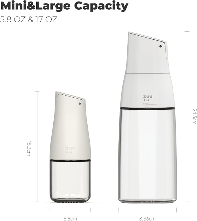 Zuutii Olive Oil and Vinegar Dispenser Bottle Set,5.8Oz Glass Oil Dispenser Set for Kitchen,Soy Sauce Dispenser Bottle with Drip Free Spout,Auto Flip and Dishwasher Safe，Light Cream