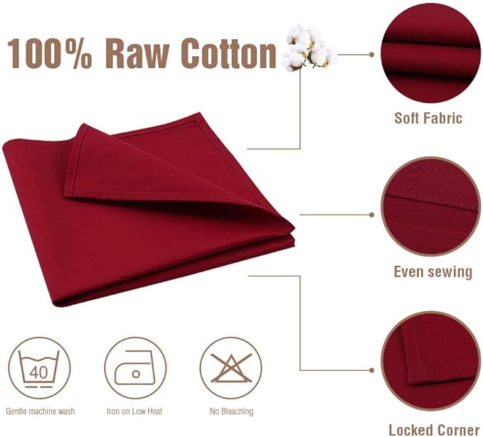 Cloth Napkins Set of 12,Made of 100% Cotton, Dinner Napkins 18x18 inch,Maroon Napkins for Fall,Christmas Table Decoration (Dark Red)