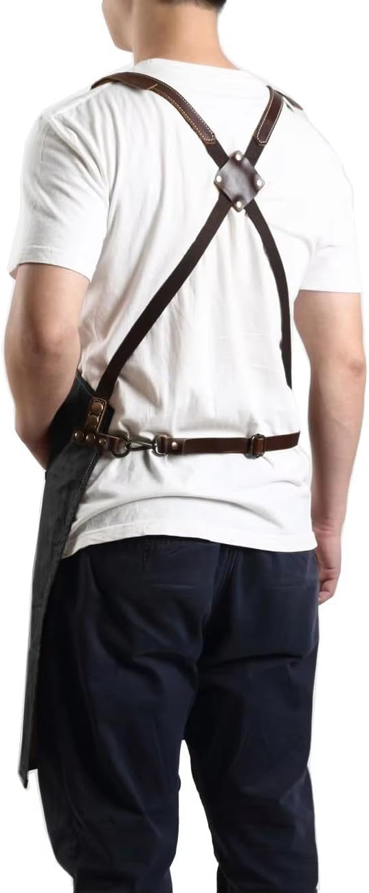 Midkit Utility Apron Adjustable Cross-Back Straps Multi-Use Portable 8oz Waxed Canvas Aprons With 5 Tool Pockets Fits M- 3XL