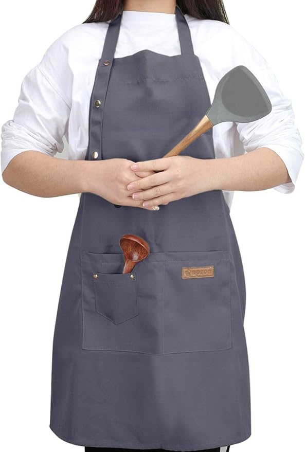 Kitchen Cooking Apron for Women Men with Big Pockets Canvas Waterproof Aprons for Server Pottery Artist Chef Apron