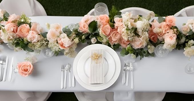 Plain Striped Cotton Linen Blended Dinner Cloth Napkins - Set of 12 (40 x 30 cm) - for Events & Home Use (Beige)