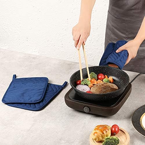 Oven Pot Holder with Pocket Cotton Heat Resistant Coaster Potholder Kitchen Hot Pad Oven Mitts for Cooking Square 7"x9"Set of 5 (Blue)