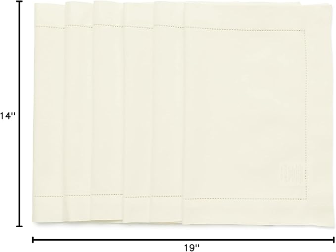 Solino Home Ivory Placemats Set of 6 - Cotton Linen Hemstitch Placemats 14 x 19 Inch for Spring, Summer, Mothers Day