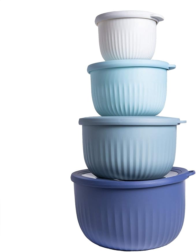 COOK WITH COLOR Prep Bowls with Lids- Wide and Deep Nesting Plastic Small Mixing Bowl Set with Lids, 8 Piece Set - Deep Bowls, Blue