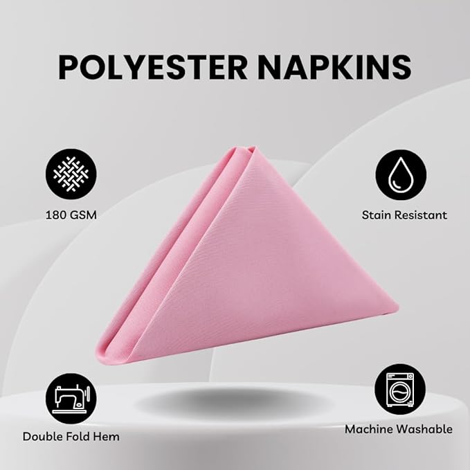 Your Chair Covers Cloth Polyester Napkins, 20 x 20 Inch, Washable Dinner Fabric Linen Napkins with Hemmed Edges for Restaurant, Wedding and Holiday Pack of 10 (Pink)