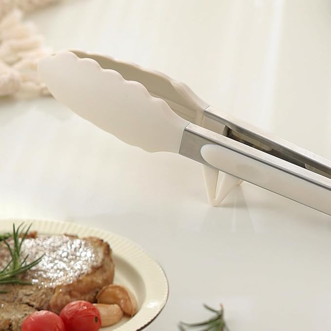 Kitchen Tongs, 9 Inch Tongs for Cooking with Silicone Tips, Food Grade Small Silicone Tongs, Mini Serving Tongs for Nonstick Pans, BBQ, Salad, Set of 3, White