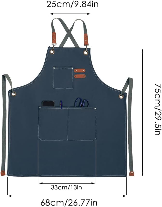 Chef Apron for Women Men with Pockets, Cotton Canvas Cross Back Adjustable Gardening Apron