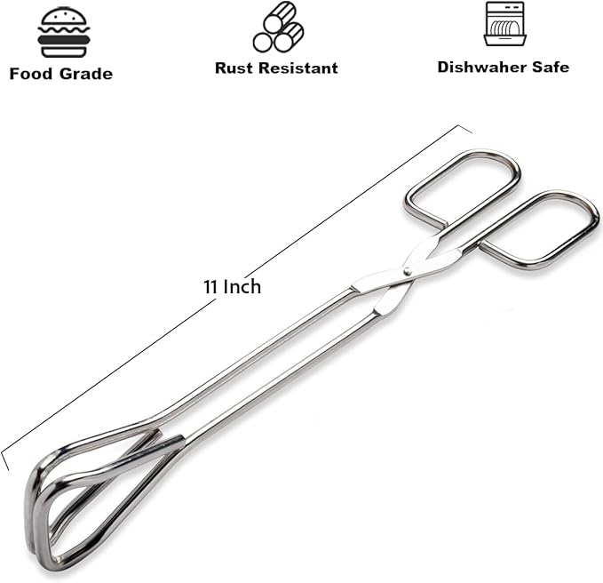 Hiash 11" Heavy Duty Stainless Steel Kitchen Scissor Tongs with Comfortable Ergonomic Grip, Heat Resistant tongs for Cooking & BBQ