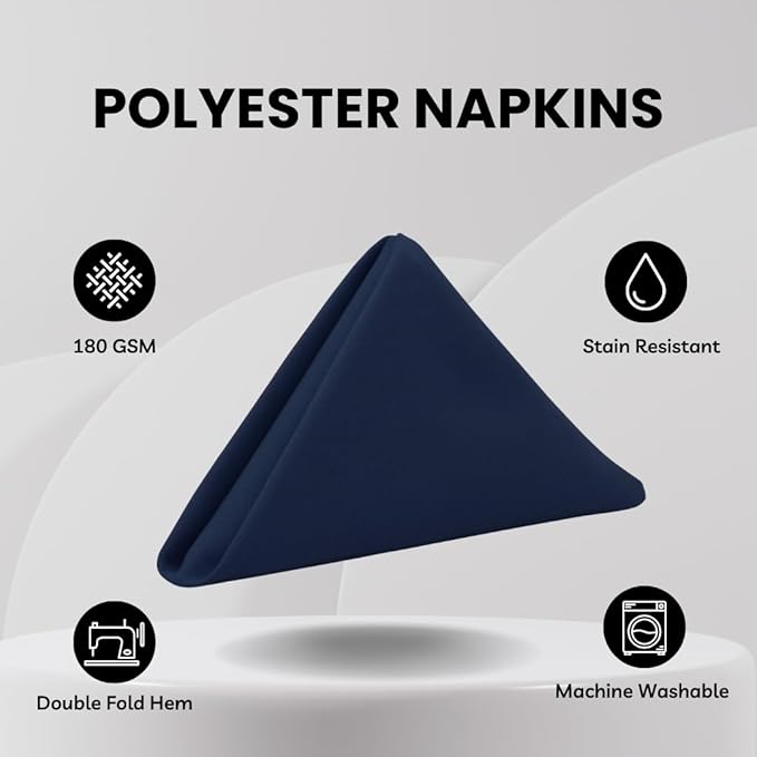 Your Chair Covers Cloth Polyester Napkins, 20 x 20 Inch, Washable Dinner Fabric Linen Napkins with Hemmed Edges for Restaurant, Wedding and Holiday Pack of 10 (Navy Blue)