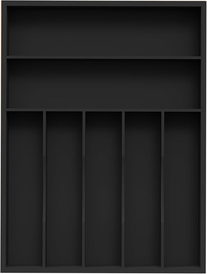 Unibambou Sliverware Organizer, Bamboo Kitchen Drawer Organizer, Flatware Organizer Tray Holder for Sliverware, Utensil & Cutlery (Black, 7 Slots)