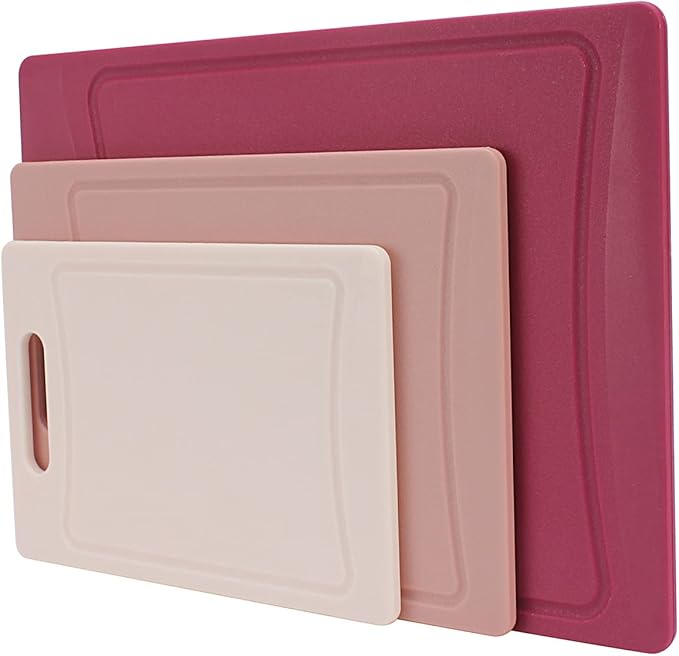 COOK WITH COLOR Non-Slip Cutting Board Set – Kitchen Essentials with Easy Grip Handle for Meat, Veggies, and Fruits, 3 Cutting Boards, Rose
