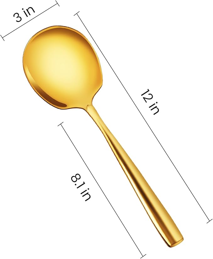 12 Inch Stainless Steel gold Serving Spoons Set, Catering Serving Utensils Set for Buffet,Party, Wedding, Restaurant & Home Use(2-Pack, Gold)