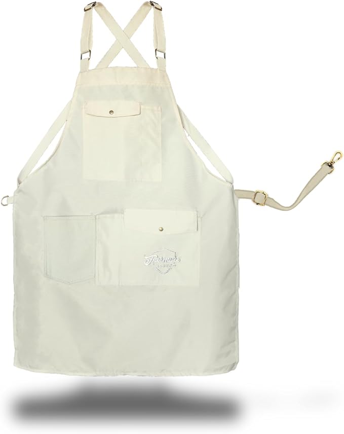 FARMER'S DEFENSE Lightweight Garden Apron with Canvas Pockets | Waterproof, Adjustable, Stick Resistant, Eco-Friendly, Durable | Outdoor Gardening Work and Kitchen Cooking Tasks | Cream - S/M
