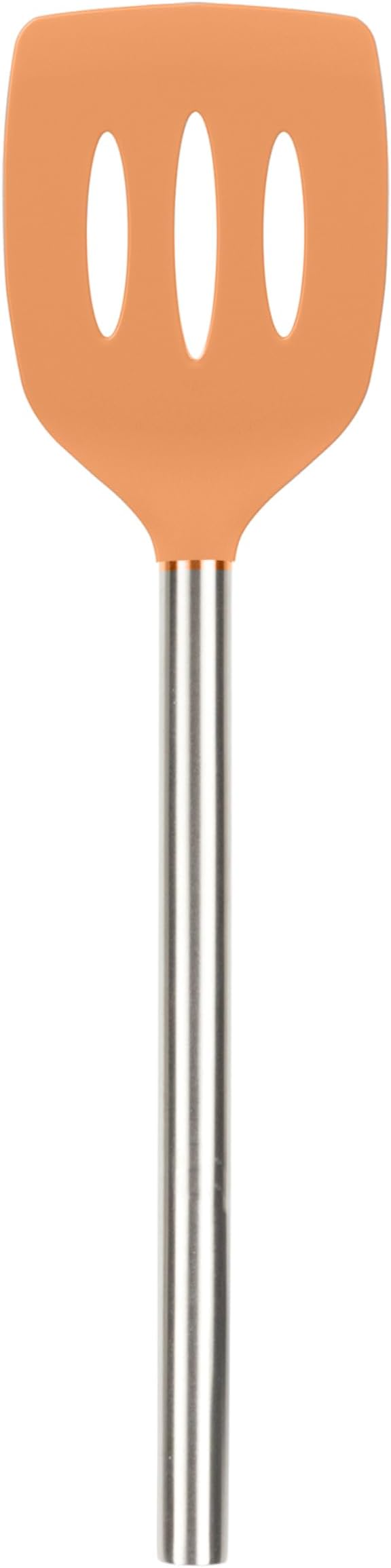 Tovolo Slotted Silicone Spatula Turner Slotted Stainless Steel Handle 10" Apricot Orange Heat Resistant Non Toxic BPA Free Kitchen Utensil, Silicone Pancake Flipper Metal Handle Turner for Cooking
