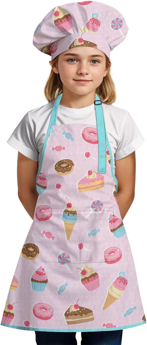 SANDJEST Kids Apron with Chefs Hat Set, Kitchen Apron Gifts