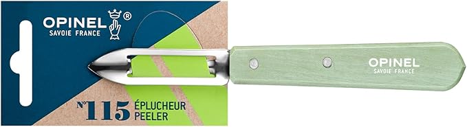 OPINEL Essential No.115 Peeler, Hornbeam Wood Handles, Made in France (Sage Green)