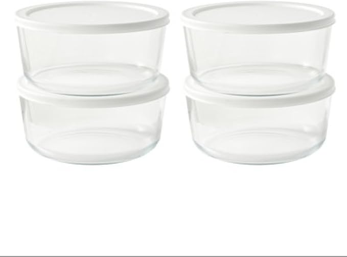 8-Piece Glass Food Storage Containers Set (4 Containers + 4 BPA-Free Lids) | 6.5-Cup, Leakproof | Microwave, Freezer, Oven & Dishwasher Safe | Ideal for Meal Prep & Pantry Organization, White