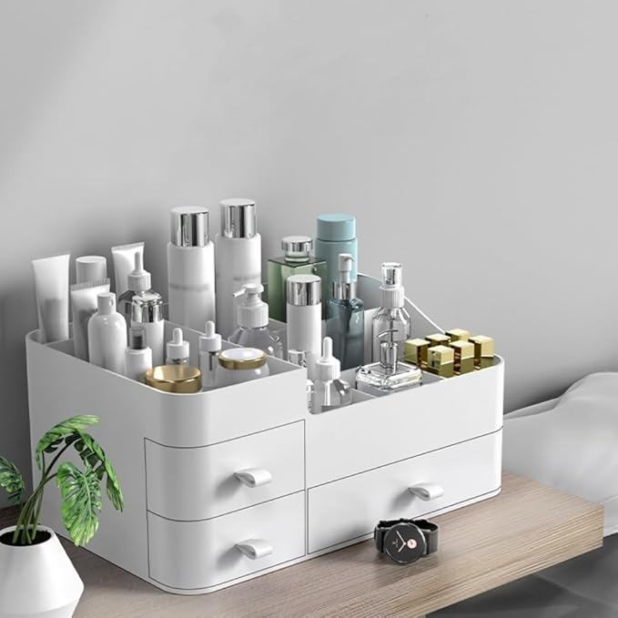 MIUOPUR White Makeup Organizer for Vanity, with 3 Drawers, Large Capacity, Ideal for Make up, Cosmetic, Skin care, Suitable for Bathroom Counter, Dressers, Desk