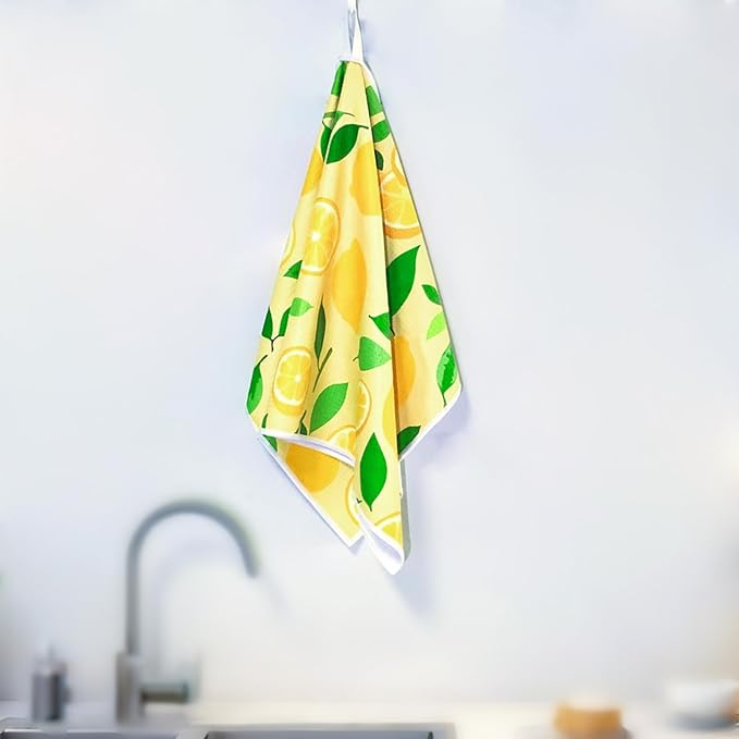 18” x 30” Highly Absorbent Kitchen Towels, Quick Dry Microfiber Tea Towel, Dish Towels for Kitchen Drying, Ultra Soft Premium Hand Towels (Lemon)