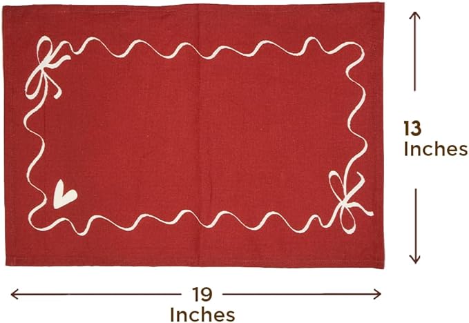 Folkulture Placemats Set of 4 (13 x 18) | 100% Cotton,Cute, Heat Resistant,Machine Washable Place Mats | Red & White Rectangular Cloth Table Placemats or Dining Table Mats for Dinner Party