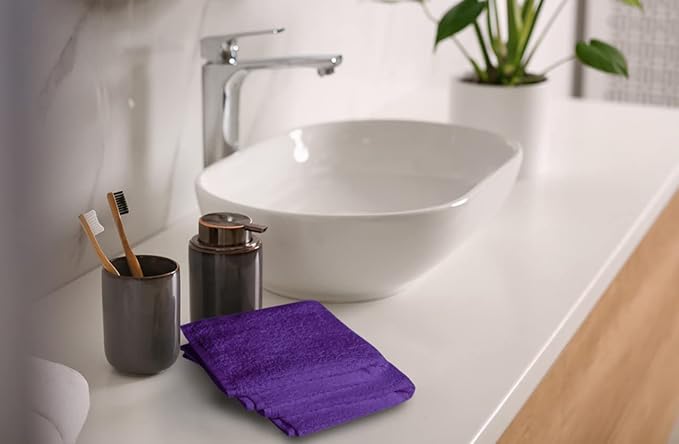 Softolle 100% Cotton Ring Spun Wash Cloths – Bulk Pack of Washcloths – 12x12 Inches – Wash Cloth for Face, Highly Absorbent, Soft and Face Towels (Purple, 60 Pack)
