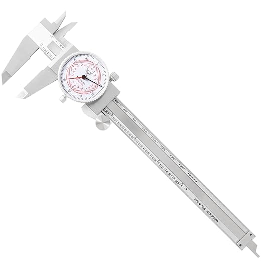 PECtools 6 Inch Dial Caliper, DIN 862 Double Dial Inch/Metric Combined Caliper, 0-150mm, 0.001"/0.02mm Resolution, Shock & Oil Resistant, with Case