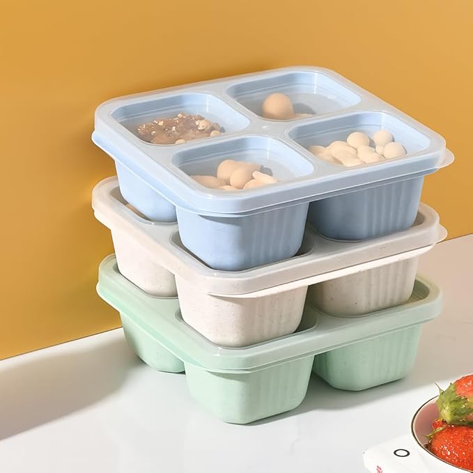 Emptycolor 3 Pack 4 Compartment Lunch Snack Containers with Lids, Meal Prep Bento Snack Boxes, BPA Free, Reusable Food Storage Lunchable Containers for People Work Travel