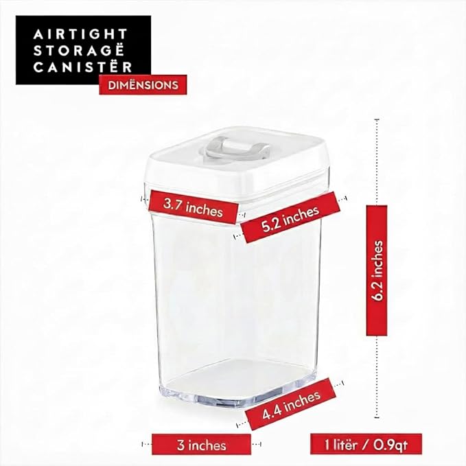 DWËLLZA KITCHEN Airtight Food Storage Containers for Pantry With White Lids 1L - 6 Pack - Clear Plastic Air Tight Kitchen Containers Pantry Organization and Storage BPA-Free Keeps Food Fresh & Dry