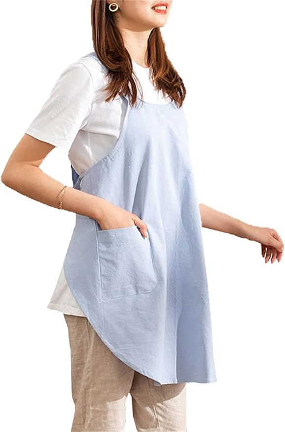 Cotton Cross Back Aprons Solid Color Cooking Kitchen Garden Smock for Women Girls with Pockets