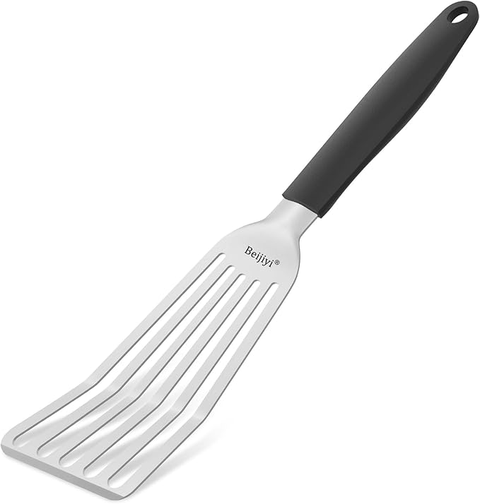 Beijiyi Fish Spatula, 13.5" Stainless Steel Slotted Turner with Silicone Handle, Metal Spatula for Cast Iron Skillet, Kitchen & Grilling Cooking Fish, Egg and Burger, Dishwasher Safe
