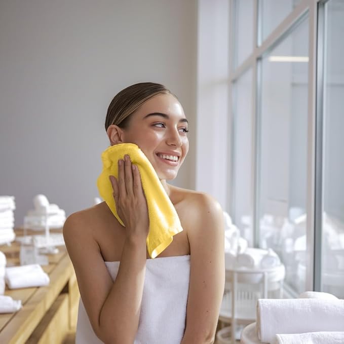 Towel and Linen Mart 100% Cotton - Wash Cloth Set - Flannel Face Cloths, Highly Absorbent and Soft Feel Fingertip Towels (Yellow, Pack of 12)