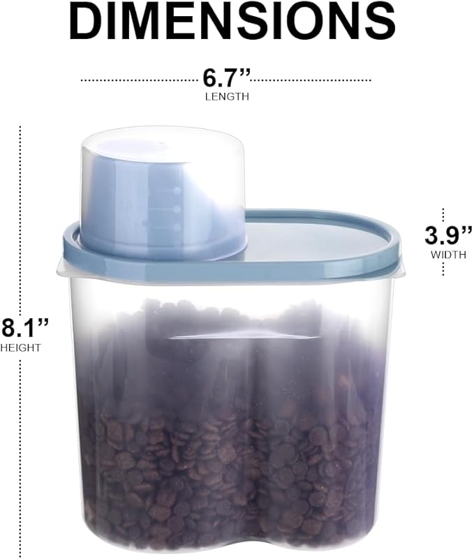 GreenJoy 2 Pack 2lb/2.5L Pet Food Storage Container with Measuring Cup, Can Covers and Bowl for Small Dog, Cat, Waterproof-BPA Free (Blue 1.8L)
