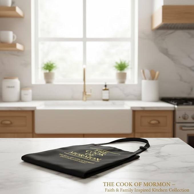 Cook of Mormon LDS Apron – Waterproof, Adjustable Neck Strap, Large Pocket, Funny Kitchen Apron for BBQ or Home Use