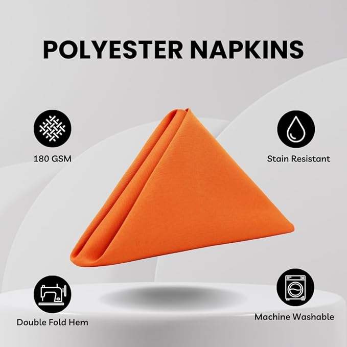 Your Chair Covers Cloth Polyester Napkins, 20 x 20 Inch, Washable Dinner Fabric Linen Napkins with Hemmed Edges for Restaurant, Wedding and Holiday Pack of 10 (Orange)